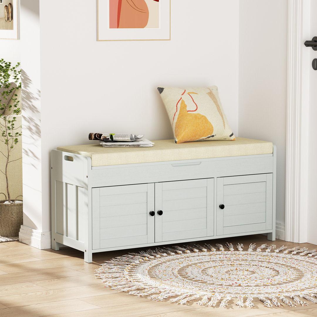 43.5" Entryway Bench with Hidden Shoe Storage and Cushion